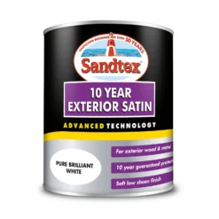 Sandtex® Exterior 10 Year Satin Paint Pure Brilliant White - 750ml -Sandtex Store 12804805 1854870255889556