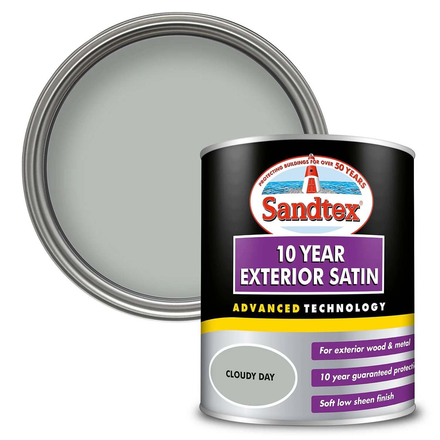 Sandtex® Exterior 10 Year Satin Paint Cloudy Day - 750ml 3 Sandtex® Exterior 10 Year Satin Paint Cloudy Day - 750ml