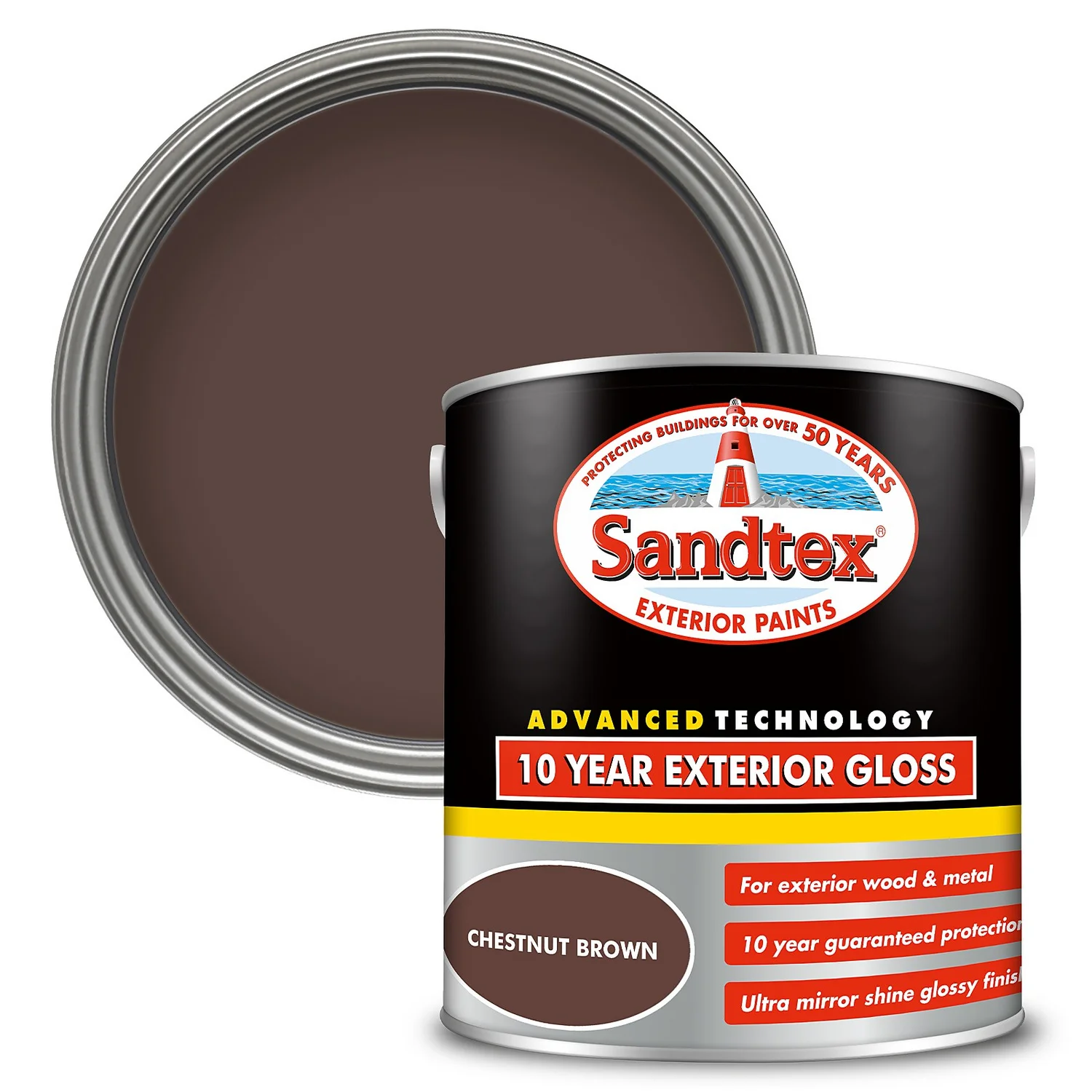 Sandtex® Exterior 10 Year Gloss Paint Chestnut Brown - 2.5L 3 Sandtex® Exterior 10 Year Gloss Paint Chestnut Brown - 2.5L