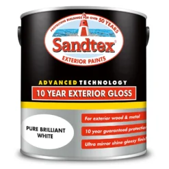 Sandtex® Exterior 10 Year Gloss Paint Pure Brilliant White - 2.5L -Sandtex Store 12837552 5324872087678486