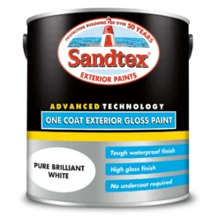 Sandtex® Exterior One Coat Gloss Paint Pure Brilliant White - 2.5L -Sandtex Store 12841836 5484872086678112