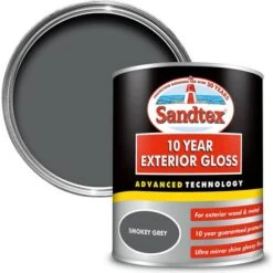 Sandtex 10 Year Exterior Gloss Metal Paint, Wood Paint Smokey Grey 0.75L