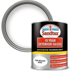 Sandtex 10 Year Exterior Gloss Paint Pure Brilliant Metal Paint White 0.75L