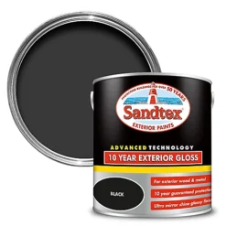 Sandtex 10 Year Black High Gloss Exterior Metal & Wood Paint, 2.5L