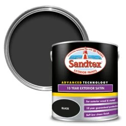 Sandtex 10 Year Black Satinwood Exterior Metal & Wood Paint, 2.5L