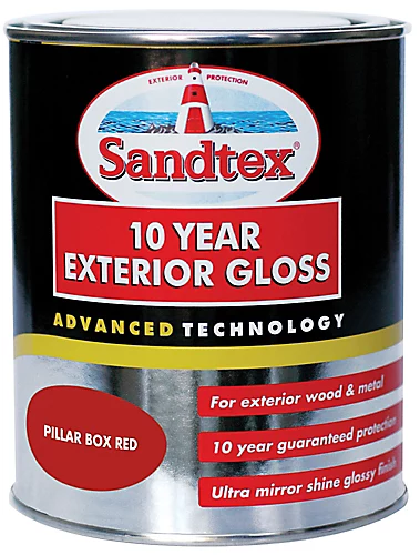 Sandtex Pillar Box Red Gloss Exterior Metal & Wood Paint, 750ml 3 Sandtex Pillar Box Red Gloss Exterior Metal & Wood Paint, 750ml