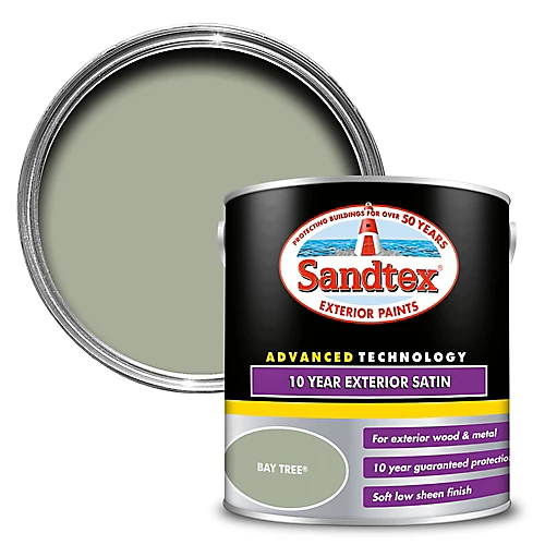 Sandtex Store -Sandtex Store sandtex 10 year bay tree satinwood exterior metal wood paint 2 5l5010131557538 02c bq